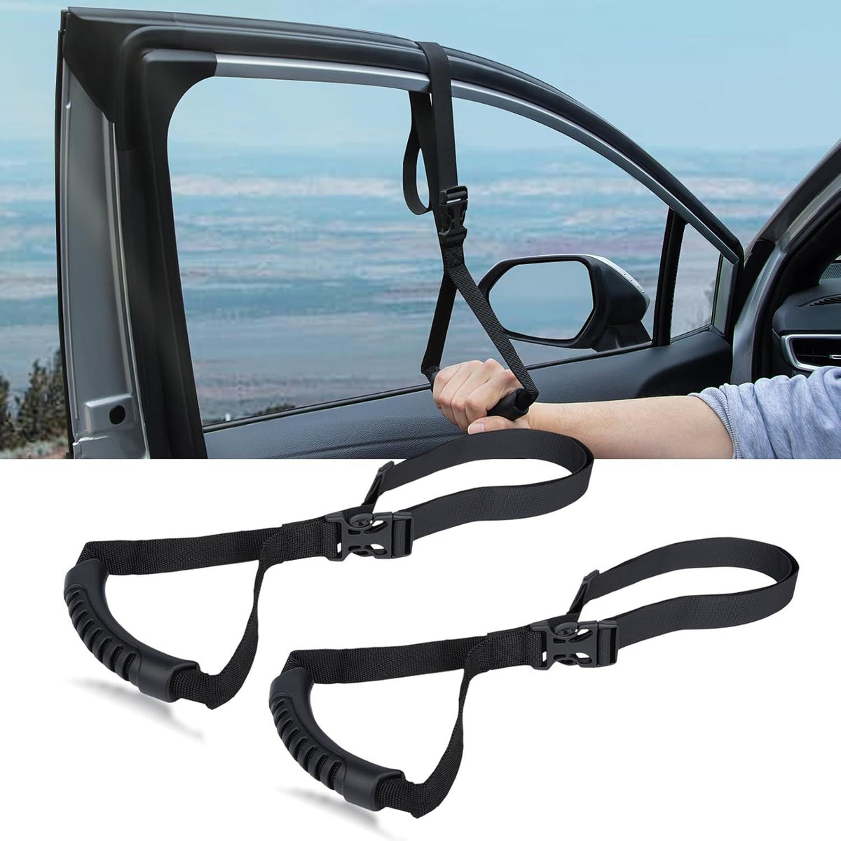 4Pack Car Grab Handle Adjustable Standing Aid Safety Handle Portable Vehicle Support Grab Bar Nylon Grip Handle Mobility Assist Device (Black)