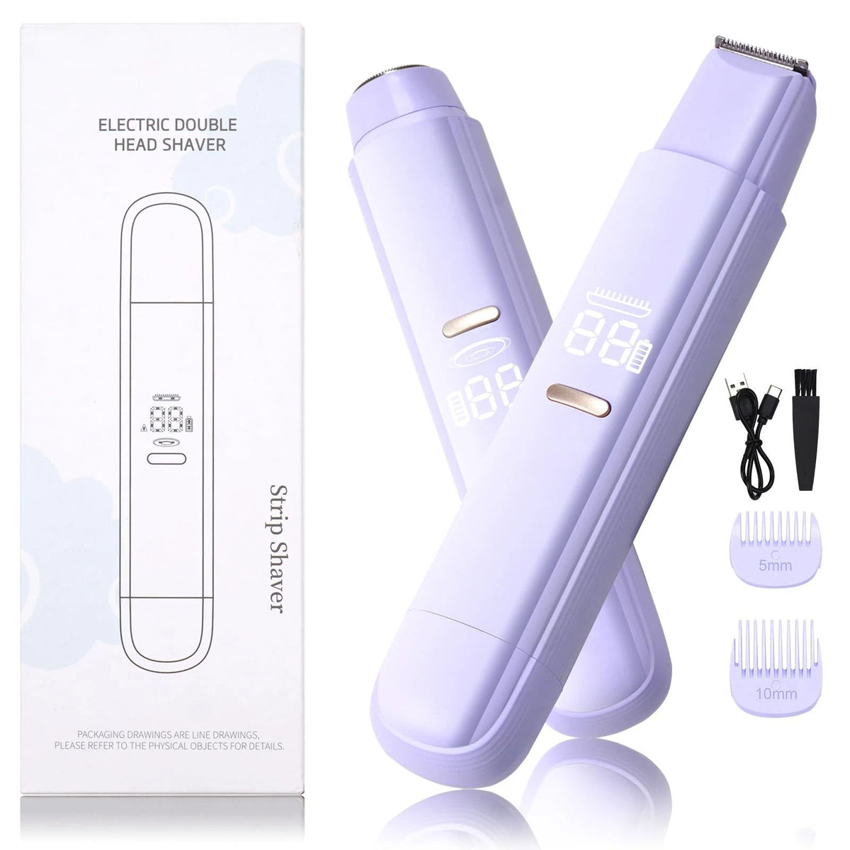 2 in 1 Bikini Trimmer for Women, Dual Head Electric Razor,Wet/Dry Use Women Electric Shaver, Painless Body Facial Hair Remover for Bikini Legs Arm Underarm,(Purple16.5*3.2*2.8cm)