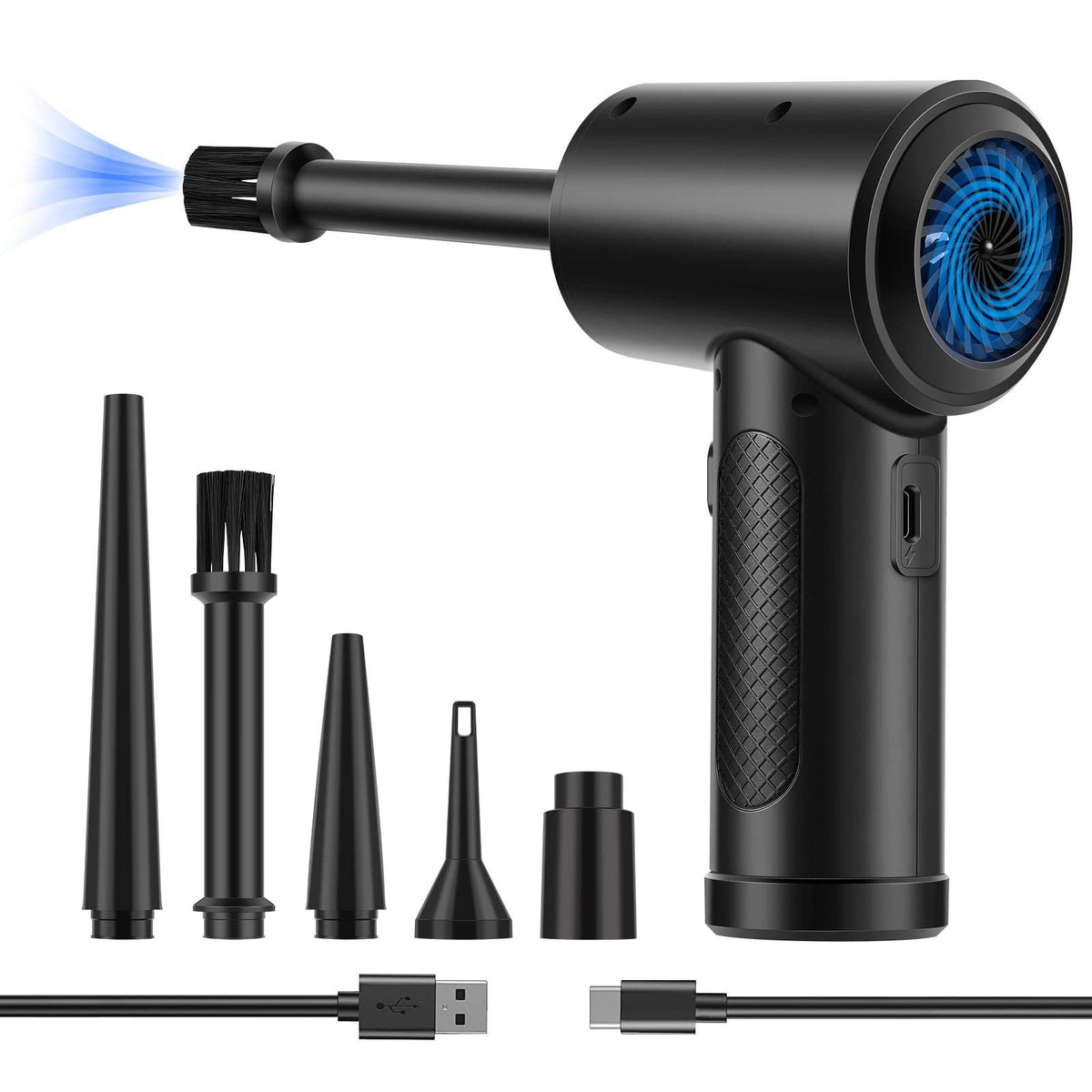 Compressed Air Duster, 3-Gear to 51000RPM Electric Air Duster Portable Air Blower with LED Light, 6000mAhRechargeable Cordless Air Duster for Computer Keyboard Fast Charge(Black)