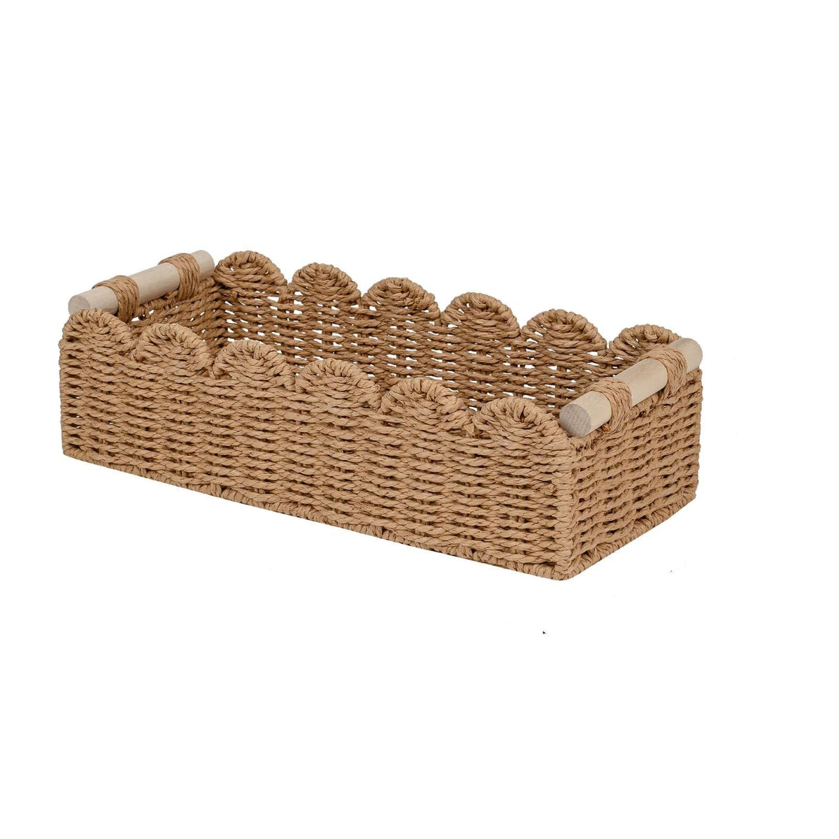 Toilet Paper Storage Basket  Edge Home Decor Basket, Living Room Cozy Decor, Paper Rope Small Baskets for Over Toilet Storage Shelf, End Table, Shelves, with 2 Wooden Handles, Brown 30*12.5*7.5cm，The packaging only includes one paper basket