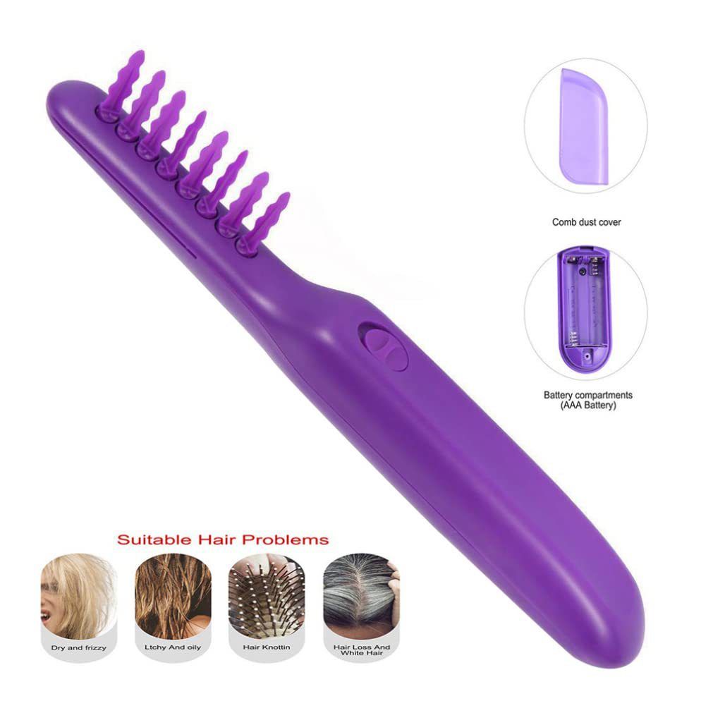 Electric Massage Comb with Detangling Brush - Dual Use Wet/Dry Negative Ion for Long Hair, with Brush Cover ，purple 27*6*4cm ，Need to bring your own battery