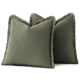 Set of 2 Decorative Linen Fringe Throw Pillow Covers Cozy Boho Farmhouse Cushion Cover with Tassels Soft Accent Pillowcase for Couch Sofa Bed Living Room Home Decor,20×20 Inch,Olive Green（The packaging only includes two pillowcases and does not include th