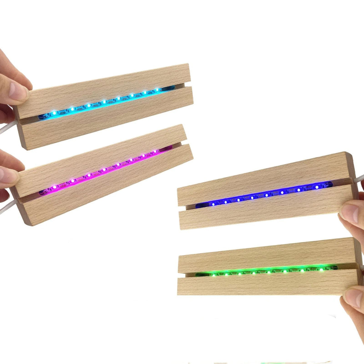 4Pcs 6" Wooden LED Light Stand Base, Colorful Light Rectangle Wood Display Pedestal Led Light Base Night Light Base for Acrylic Sheet 3D Crystal Glass Art
