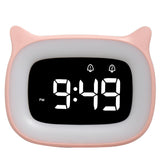 Kids Alarm Clock with Night Light & 18 Ringtones,Rechargeable,Cute Cat Ear Clock for Boys Girls Birthday Presents,Digital Clock for Children's Bedroom(Pink)