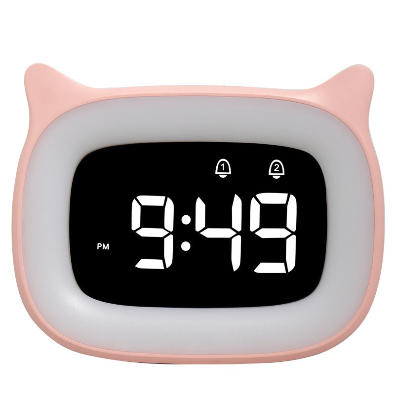 Kids Alarm Clock with Night Light & 18 Ringtones,Rechargeable,Cute Cat Ear Clock for Boys Girls Birthday Presents,Digital Clock for Children's Bedroom(Pink)