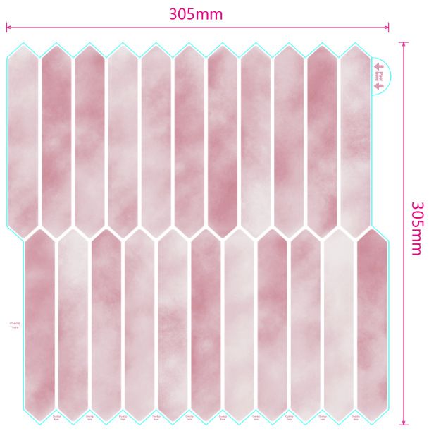 Pink Long Hexagon Tile Peel and Stick Backsplash, 10 Sheets Self-Adhesive Wall Tiles Stick on Back Splash for Kitchen, Bathroom, Fireplace,RV