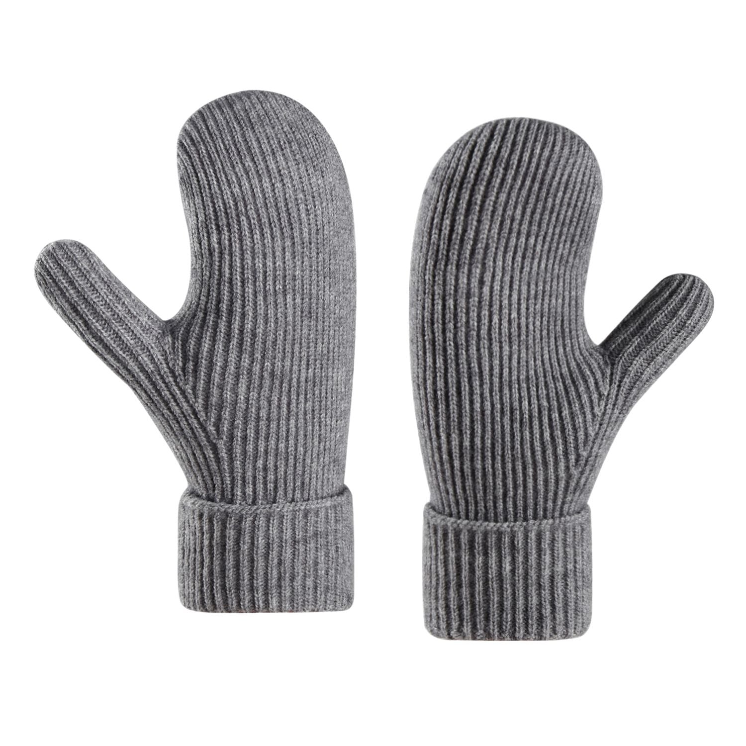 Unisex Winter Toasty Warm Solid Knit Mitten Gloves, Knit Stretchy Cold Weather Warm Knit Thick Gloves Mittens