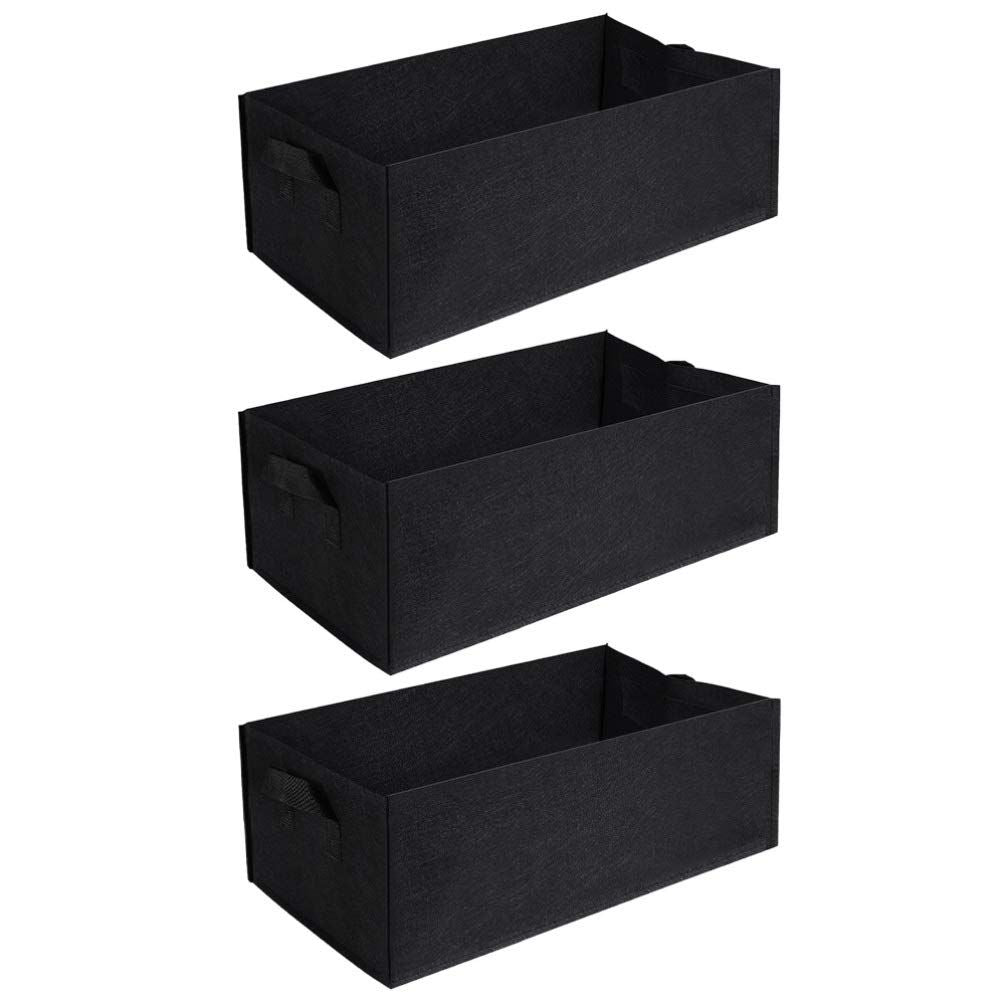 3-Pack Grow Bags, 10 Gallon Heavy Duty Thickened Nonwoven Fabric Raised Garden Bed Square Flower Planter Containers for Carrot Onion,Flowers,Fruit/Growing Pots with Handles(60x30x20cm)