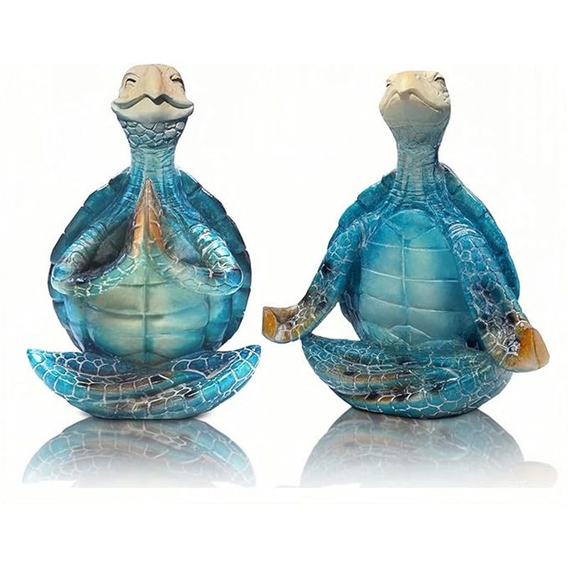 2-Pack Yoga Sea Turtle Figurines - Resin Meditation Desk Statue Decor with Non-Slip Base Zen Ocean Theme Table Shelf Sculptures Beach Bathroom Office Decoration Gifts for Women Turtle Lovers