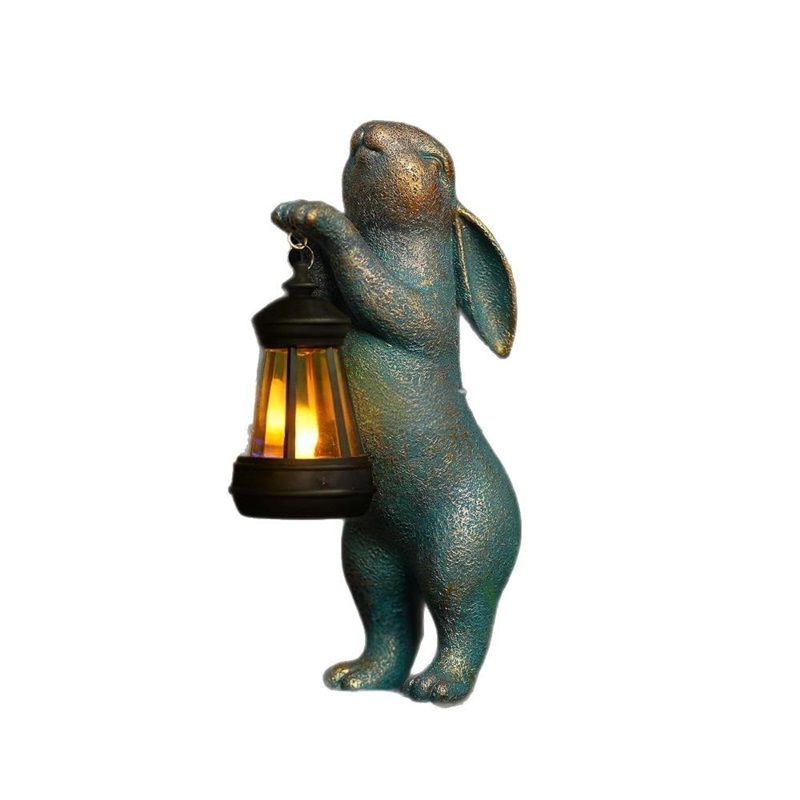 Garden Statues Rabbit with Solar Lantern Outdoor Bunny Figurines Decorations for Patio Yard Lawn Ornaments Gifts for Birthday Easter Housewarming Christmas