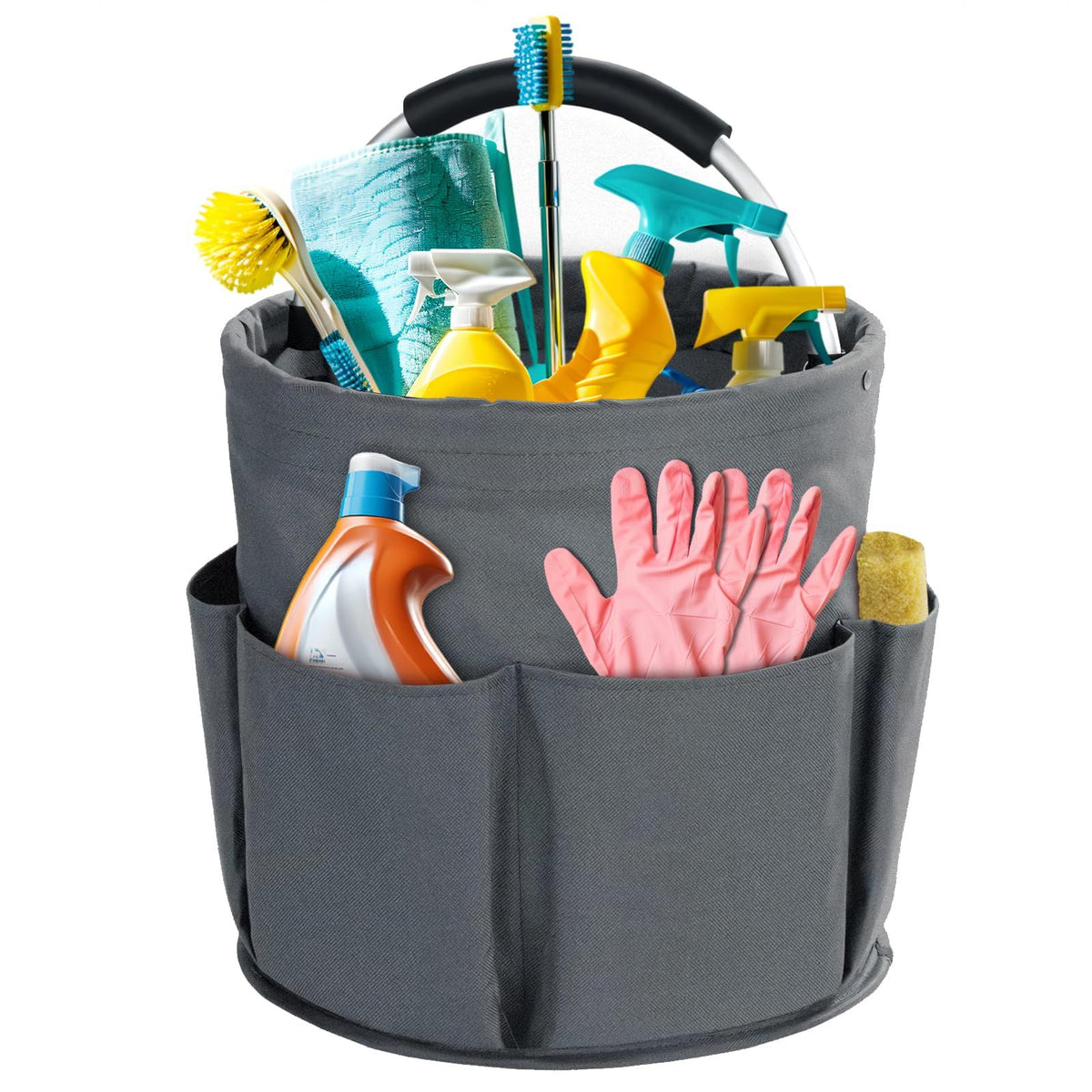 28cm Foldable Storage Basket, Cleaning Caddy Organiser, Portable Multi Cleaning Bucket Bag for Home, Garden (Dark Grey)The packaging only includes one tool basket