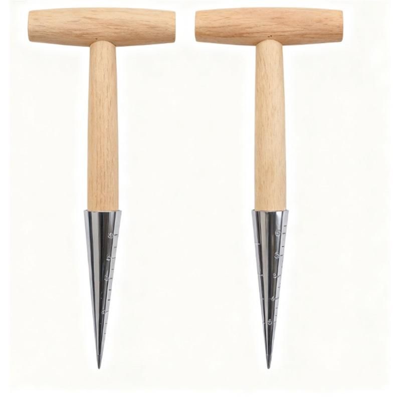 Planter Tool for Planting Seeds & Bulbs - High Carbon Steel & Comfortable Wood Carved Handle - for Consistent Planting Flowers Tulips, Daffodils, Dahlias