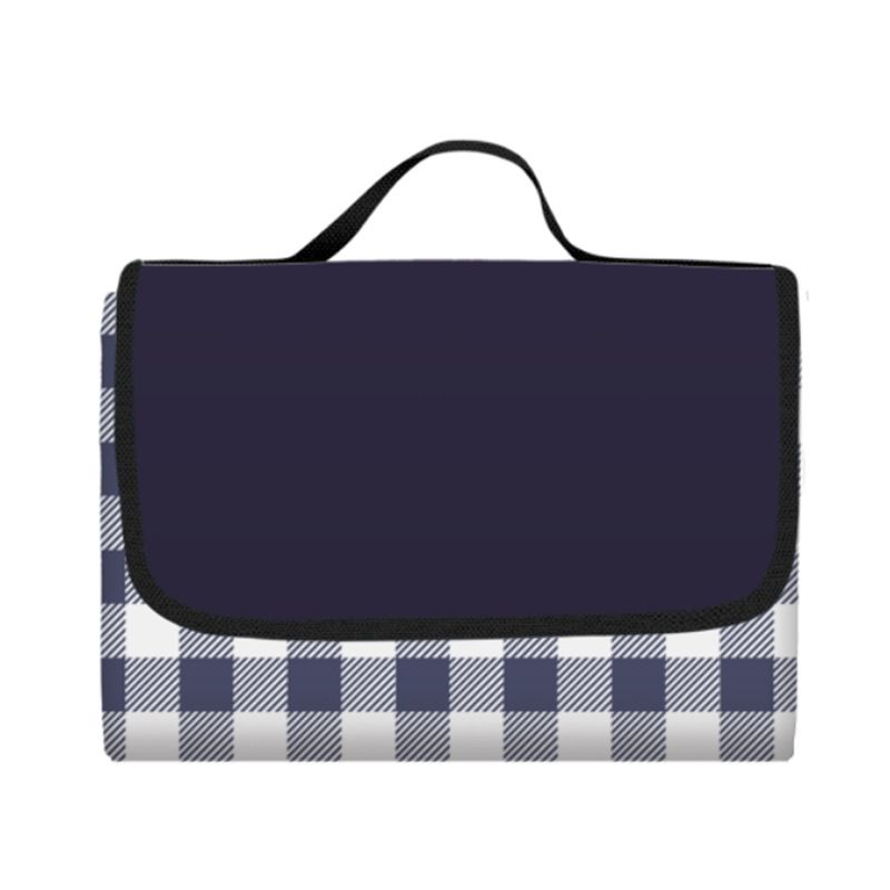 Picnic Blanket Waterproof Beach Rug 150*100cm Picnic Mat Washable Lightweight with Handle Navy Blue Checkered for Hiking Travelling Outdoor Camping,Parks（Darke Blue）