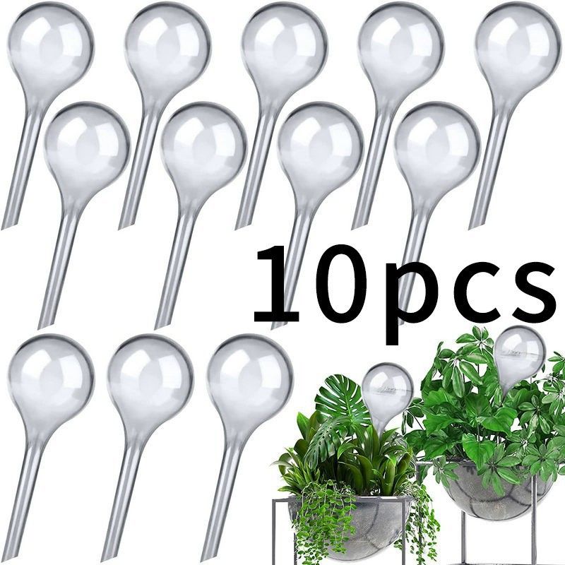 Plant Automatic Watering Devices, Clear Plastic Self-Watering Bulbs Flower Automatic Watering Device While Away Garden Waterer for Plant Indoor Outdoor 10pcs(13*5cm)