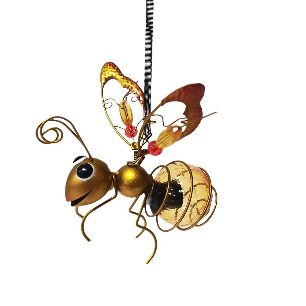 2pcs Solar-Powered Hanging Bee Light - Metal LED Outside Bugs with Bouncy Springs - Solar Fairy Lights for Outside Garden Decor Backyard Balcony Porch Spring Decoration