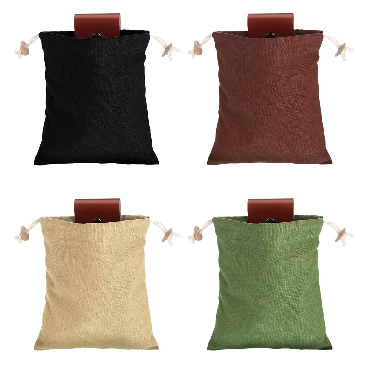 Foraging Bag 4 Pcs Canvas Waxed Foraging Pouch Mushroom Bags Collapsible Bushcraft Leather Pu Hunting Belt Bag Hiking Pouch for Outdoor Traveling Camping