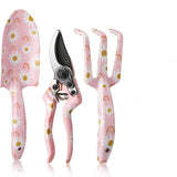 Garden Tool Set, 3PCS  Gardening Tools with Box Include Trowel, Rake, Pruner, Gloves, Pink, Gifts-Pink