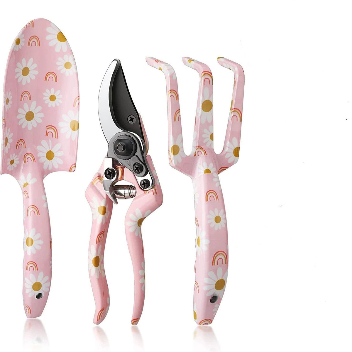 Garden Tool Set, 3PCS  Gardening Tools with Box Include Trowel, Rake, Pruner, Gloves, Pink, Gifts-Pink