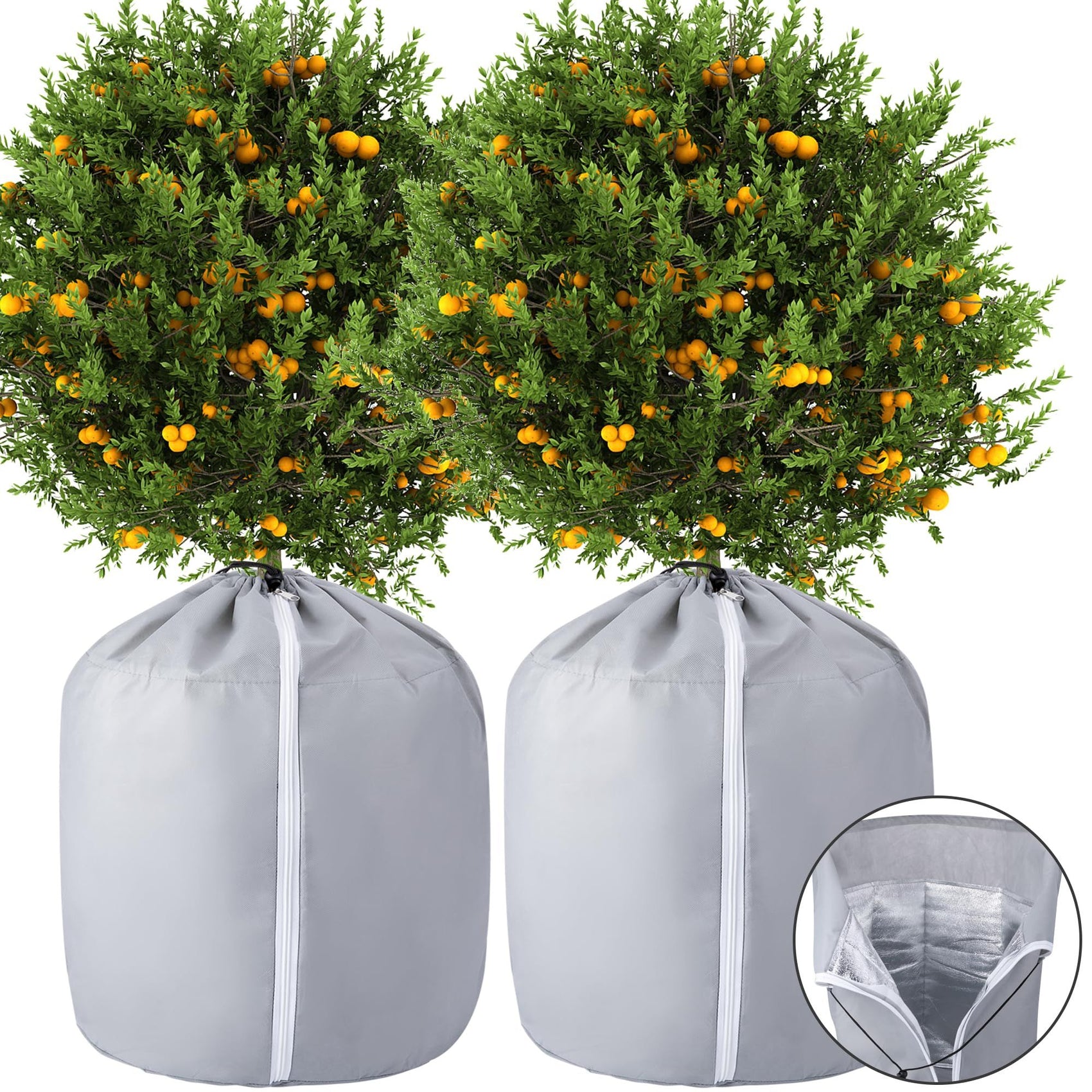 2Pcs Plant Winter Protection Pot - 45*50cm Flower Pot Protection Bag - Anti-Frost Winter Pot Plant Cover with Drawstring and Zipper for Winter Outdoor Fruit Trees Potted Plants Shrub(gray)