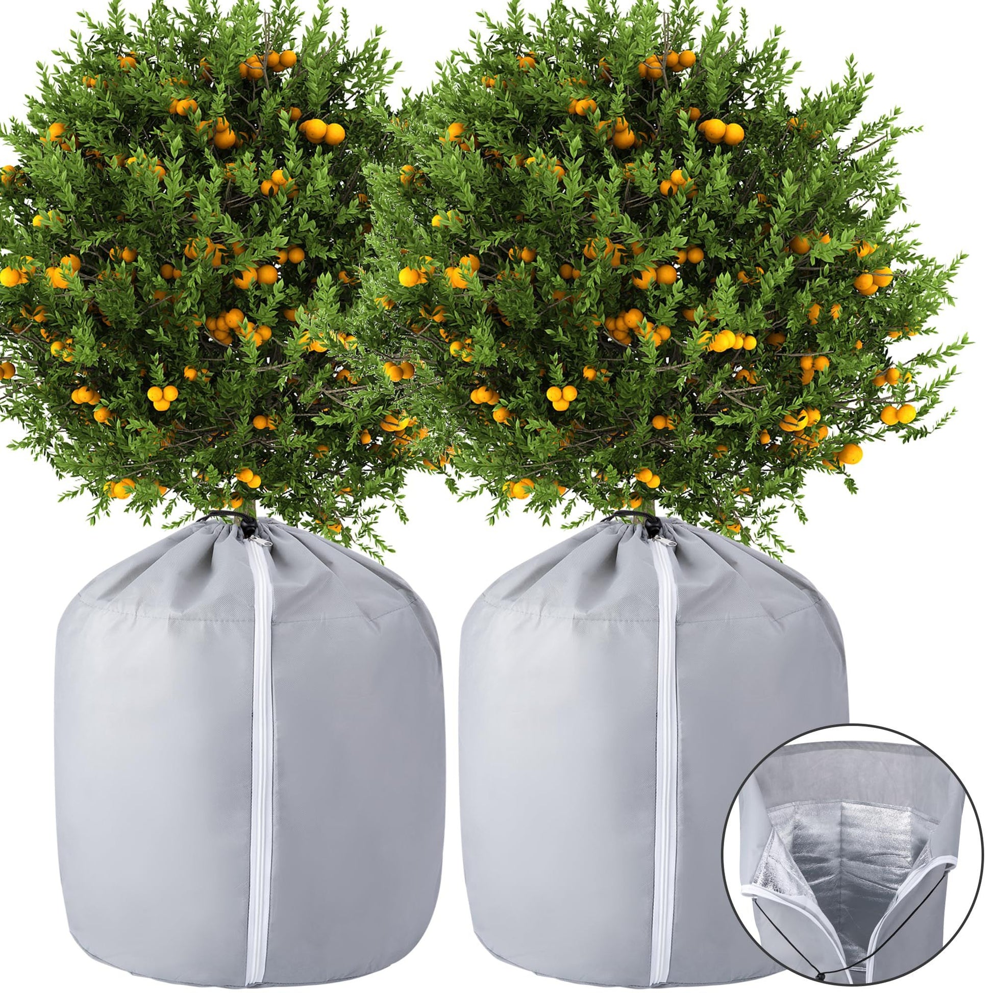 2Pcs Plant Winter Protection Pot - 45*50cm Flower Pot Protection Bag - Anti-Frost Winter Pot Plant Cover with Drawstring and Zipper for Winter Outdoor Fruit Trees Potted Plants Shrub(gray)