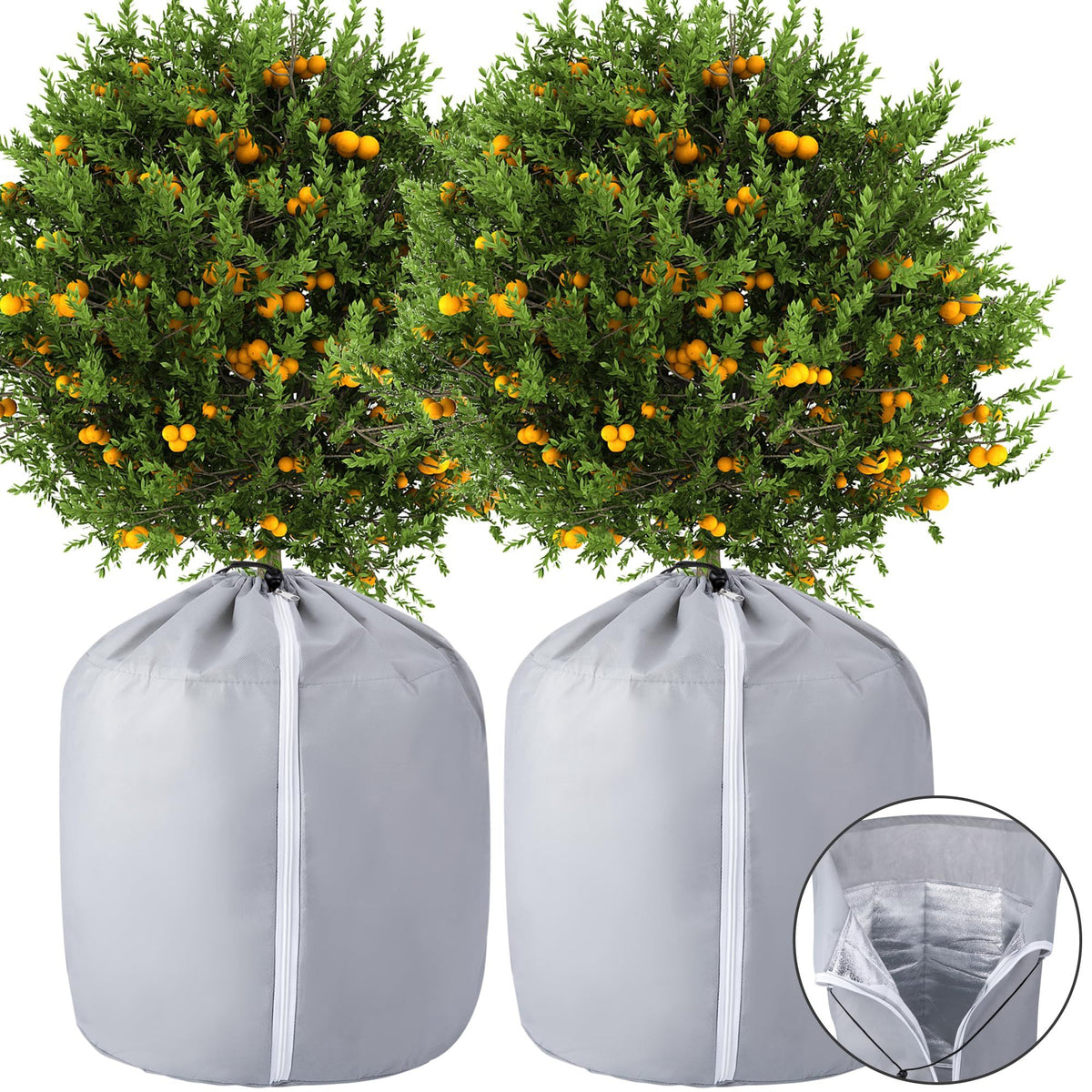 2Pcs Plant Winter Protection Pot - 45*50cm Flower Pot Protection Bag - Anti-Frost Winter Pot Plant Cover with Drawstring and Zipper for Winter Outdoor Fruit Trees Potted Plants Shrub(gray)