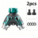 Hose Splitter 2 Way Heavy Duty Outdoor Faucet and Garden Connector - Water Spigot Splitter - Durable All-Metal Adapter（Interface diameter 2.5cm, height 9cm),Dark Green ,2pcs
