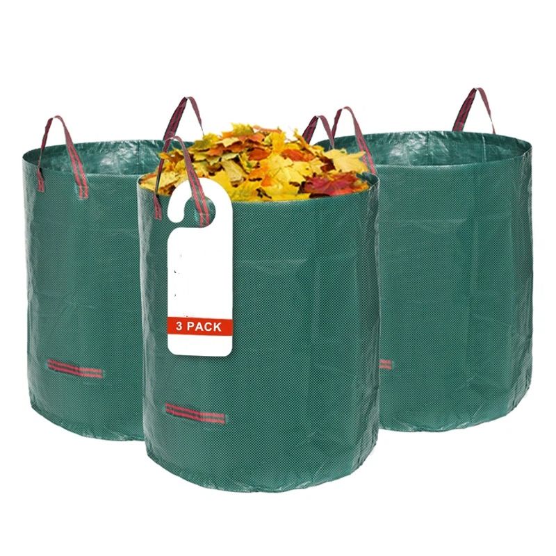 Reusable Yard Waste Bags Lawn And Leaf Bags 3 Pack, Heavy Duty Garden Bags With Gardening Gloves, Standable Garden Waste Bag With 4 Handles（45*38cm)