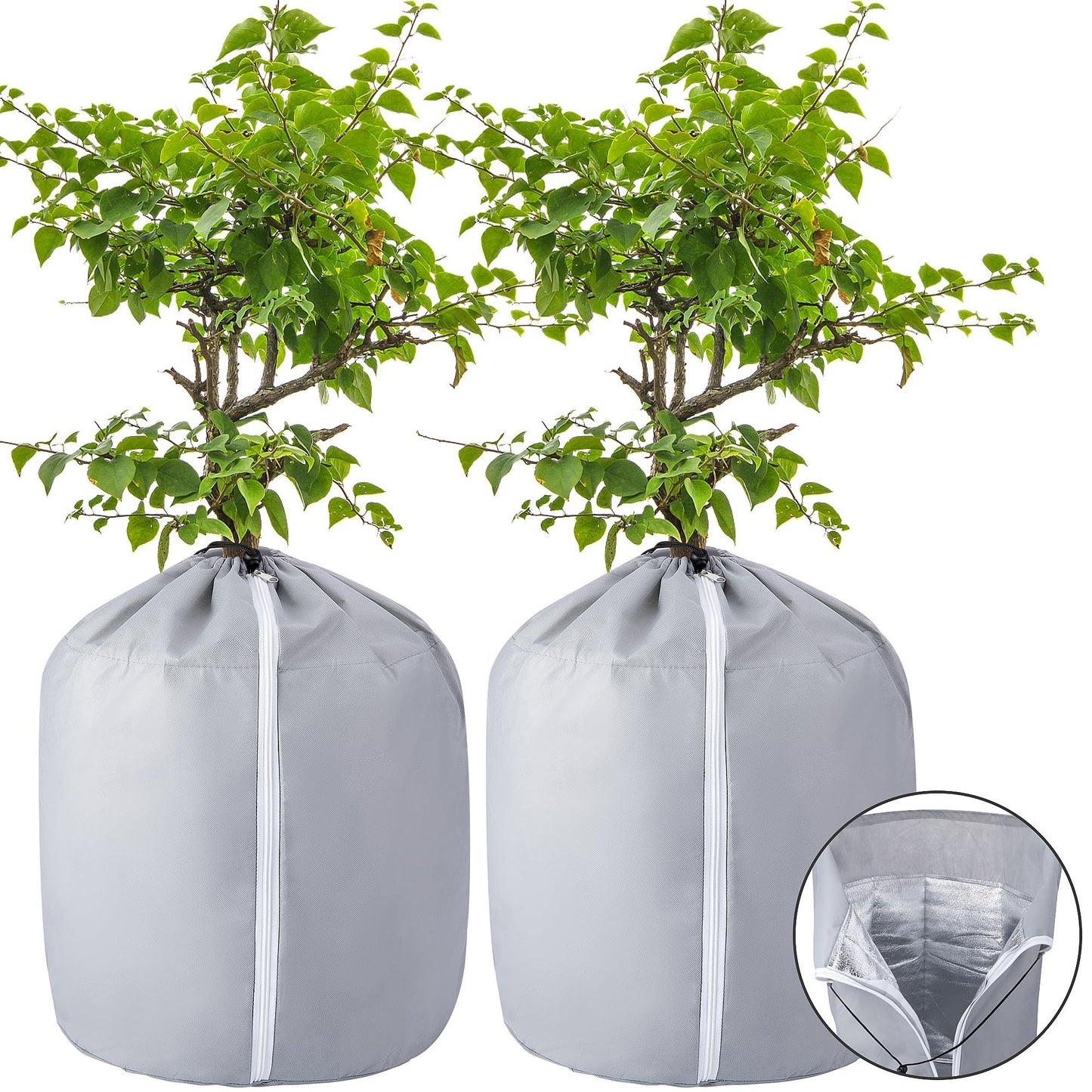 2-Pack Plant Pot Covers for Winter Freeze Protection - Frost Protection Cover for Outdoor Plants & Shrubs (grey)