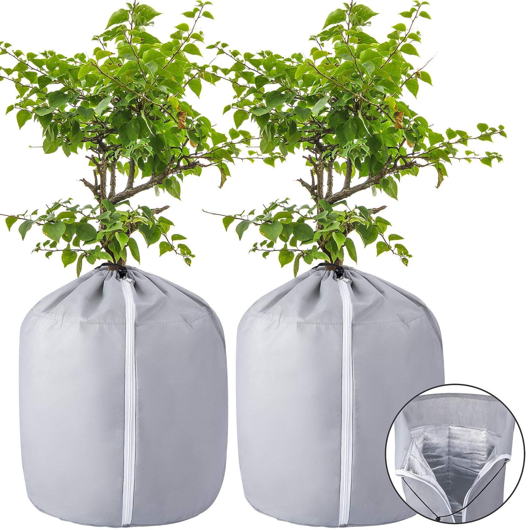 2-Pack Plant Pot Covers for Winter Freeze Protection - Frost Protection Cover for Outdoor Plants & Shrubs (grey)