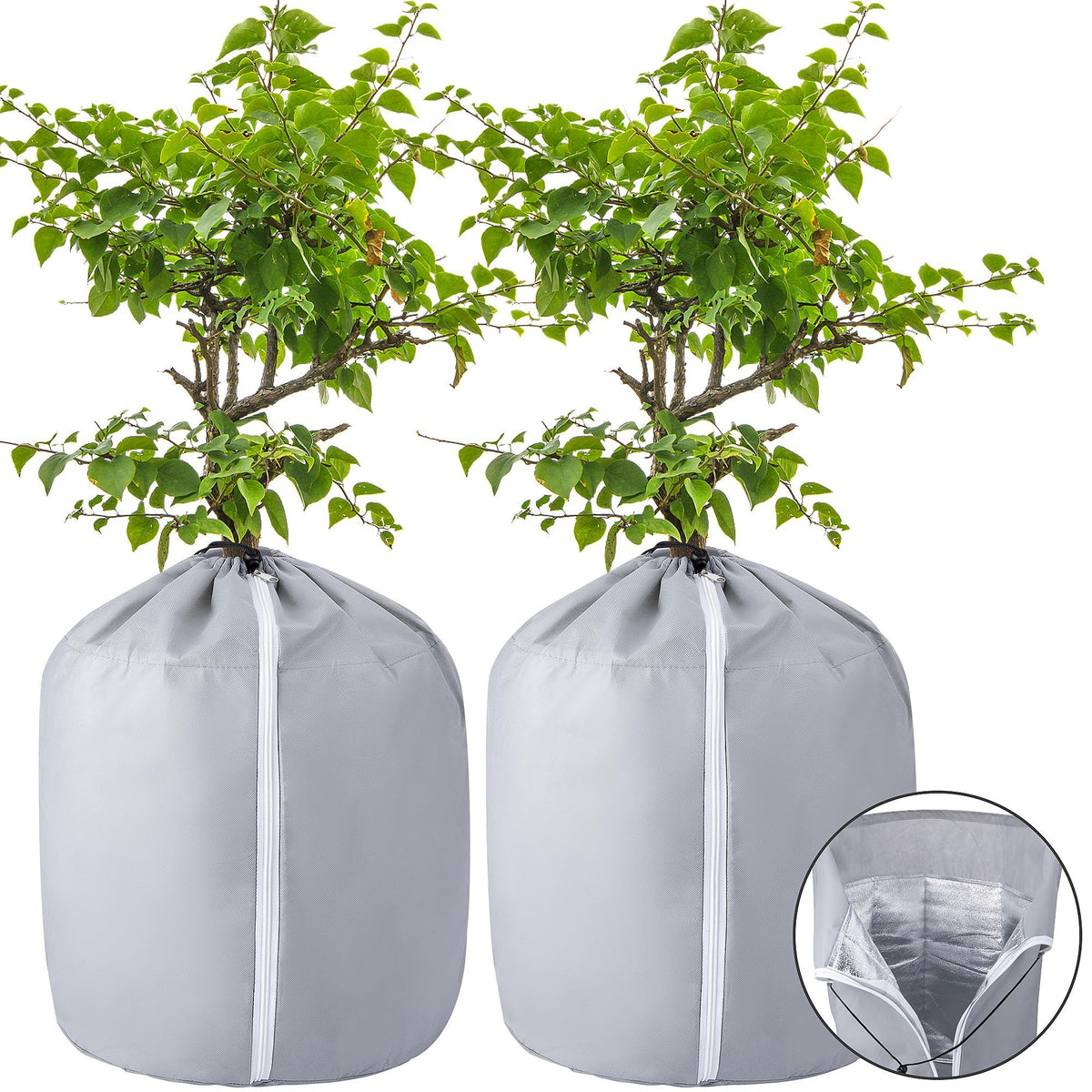 2-Pack Plant Pot Covers for Winter Freeze Protection - Frost Protection Cover for Outdoor Plants & Shrubs (grey)