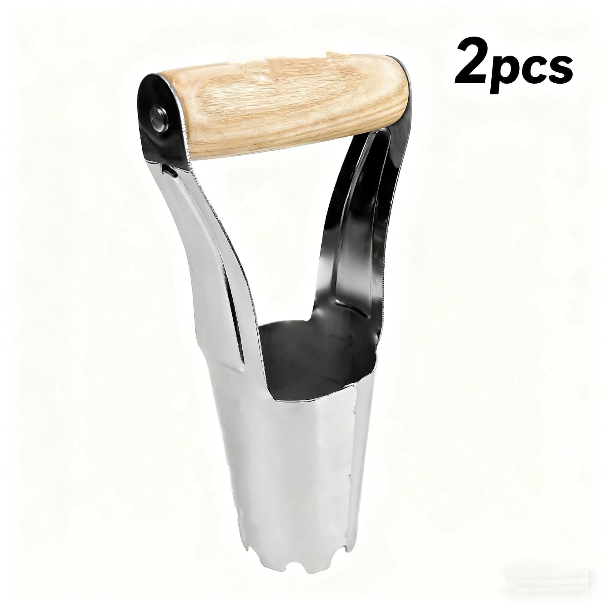 Steel Bulb Planter Tool for Planting Bulbs - High Carbon Steel & Comfortable Wood Carved Handle - Depth Marker for Consistent Planting Flowers Tulips, Daffodils, Dahlias (2pcs，24*11.5*6cm)