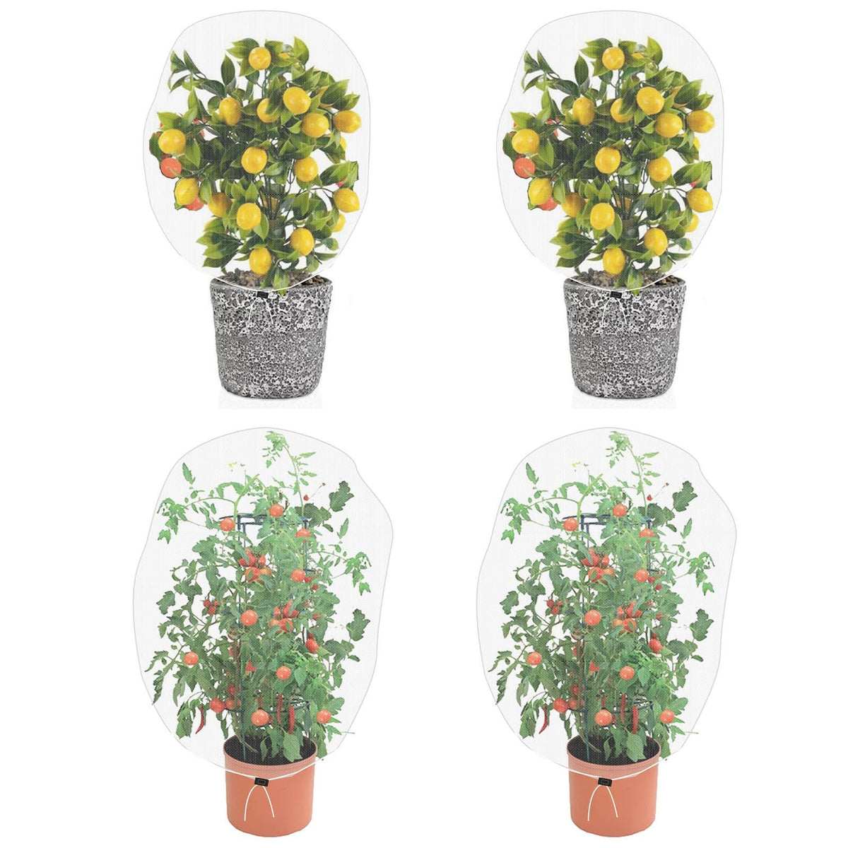 Garden Mesh Netting for Plants, 4 Pack Insect Bird Barrier Net Mesh with Drawstring, 1*1m Garden Bug Netting Plant Cover for Protect Fruit Tree Vegetable Flower
