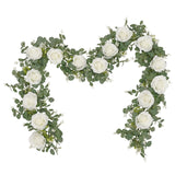 2 Packs 175cn  Eucalyptus Garland with Flowers - 6White Roses, Artificial Flower Fake Rose Vine Faux Greenery for Wedding Backdrop Arch Table Wall Party Home Decor, Grey Green
