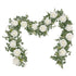 2 Packs 175cn  Eucalyptus Garland with Flowers - 6White Roses, Artificial Flower Fake Rose Vine Faux Greenery for Wedding Backdrop Arch Table Wall Party Home Decor, Grey Green