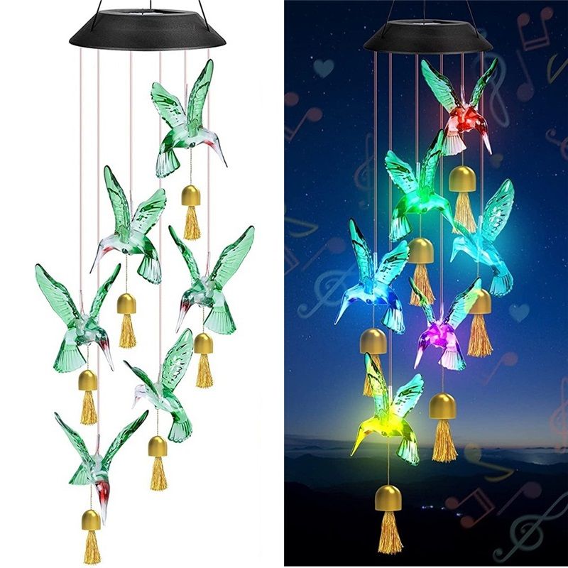 Solar Wind Chimes Outdoor Color Changing Lights, Gift for Women Mom Grandma Sister Best Gifts, Wind Chimes Unique Outdoor Garden Yard Decor (Green Hummingbird Bell)