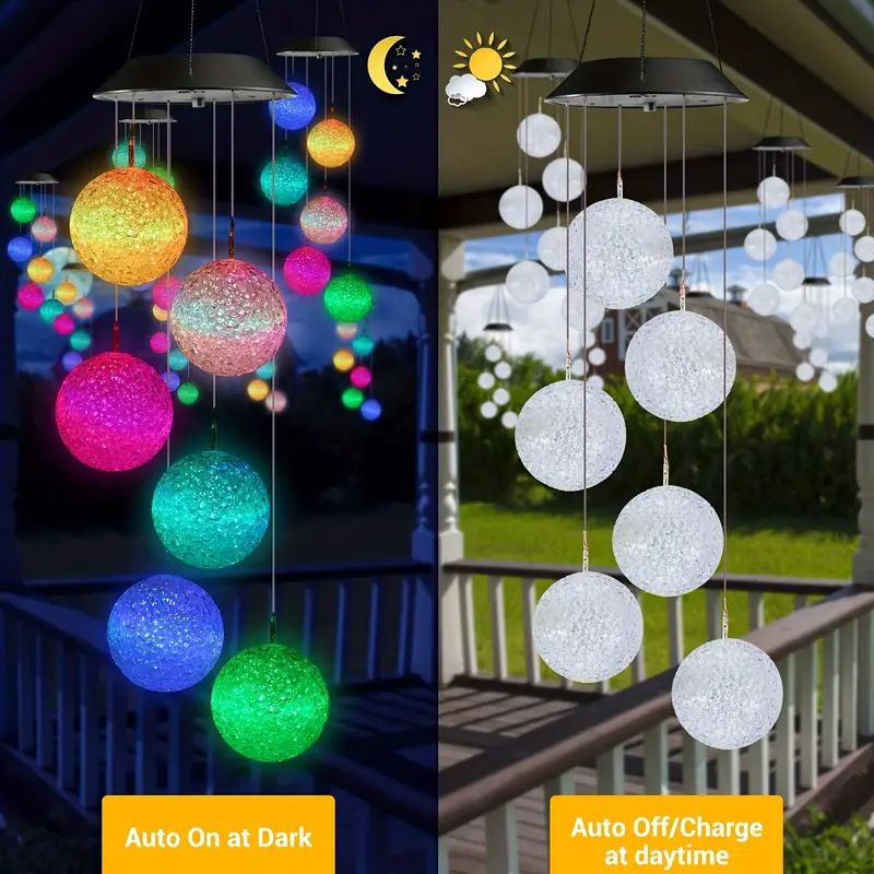 Solar Wind Chime, Color Changing Ball Wind Chimes, LED Decorative Mobile, Gifts for Mom Grandma, Waterproof Outdoor Solar Lights for Garden, Patio, Party, Yard, Window, Outdoor Decorations