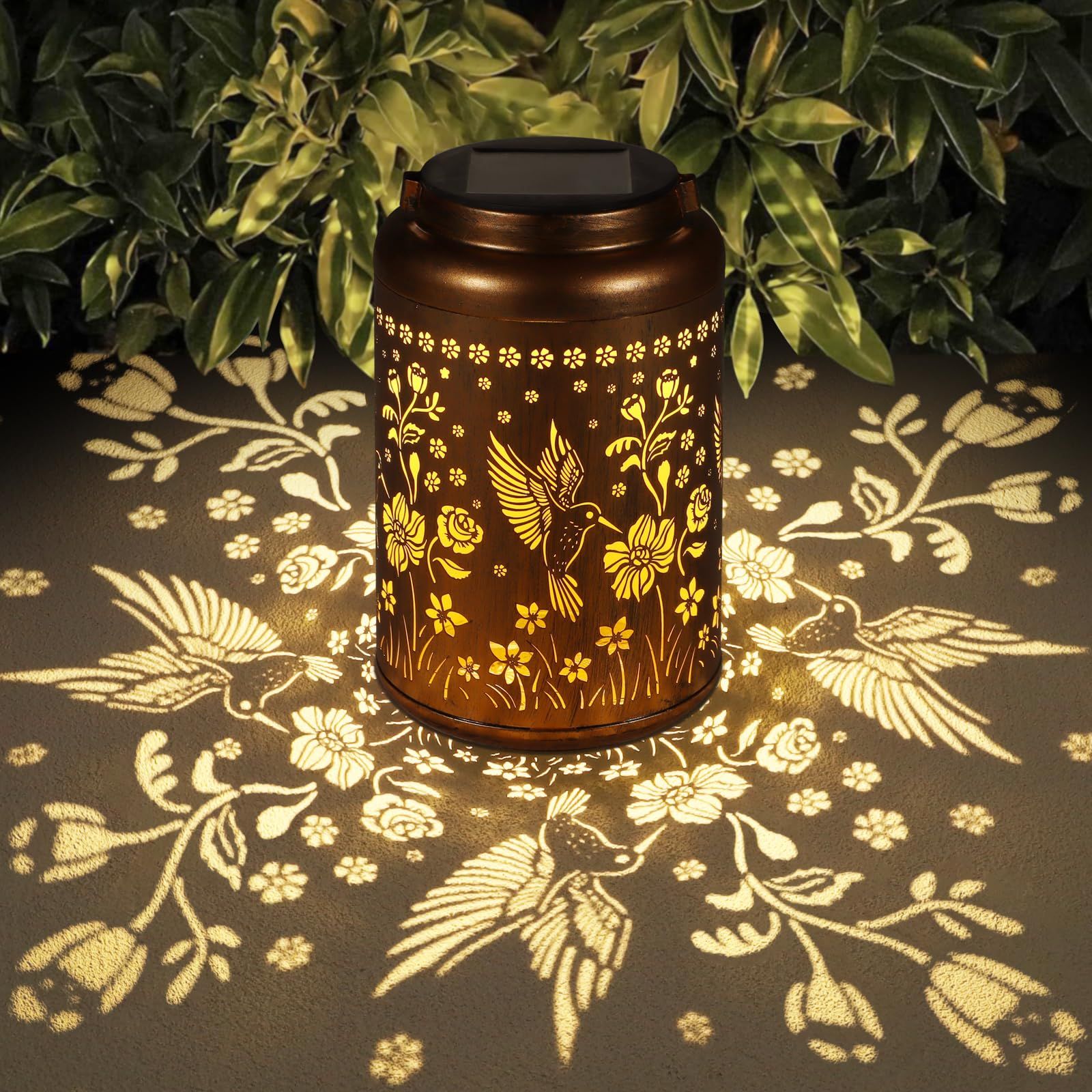 Solar Lanterns Outdoor Waterproof Hummingbird Garden Decor Gifts for Women Mom Grandma Hanging Solar Lights Metal Solar Decoration Outside for Yard, Patio Diameter 12cm, height 18cm