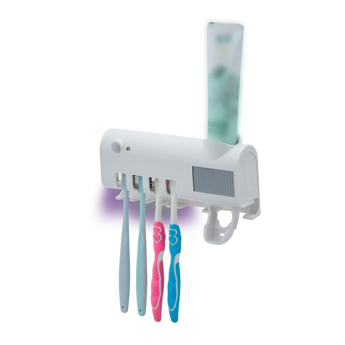Toothbrush Holder for Bathroom 5 Toothbrush Slots Toothbrush Holder Wall Mounted with Toothpaste Dispenser Chargeable Tooth Brushing Holder (White induction model)