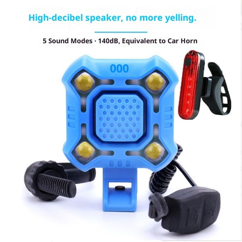 140dB Electric Bike Horn with Headlight, 2 in 1 Bicycle Horn 5 Sound Modes USB-C Rechargeable, Bike Bell with Large Range Floodlight Bike Horn for Adults Kids Bike Scooter