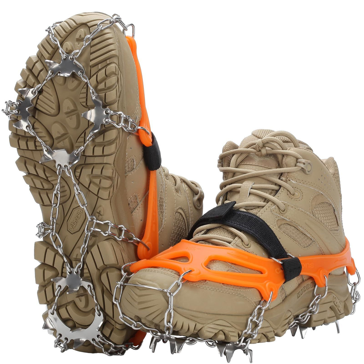 19 Spikes with Stainless Steel Chain Ice Snow Grips Traction Cleats System Safe Protect for Walking, Jogging, Climbing, Hiking on Snow and Ice, Boots Chains for Women Men（L）