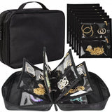 Travel Jewelry Organizer Case,Jewelry Bags for Traveling, Jewelry Binder with6Pcs Clear Zipper Velvet Pouches for Storing Earrings, Ring(Black，20*25*8cm)