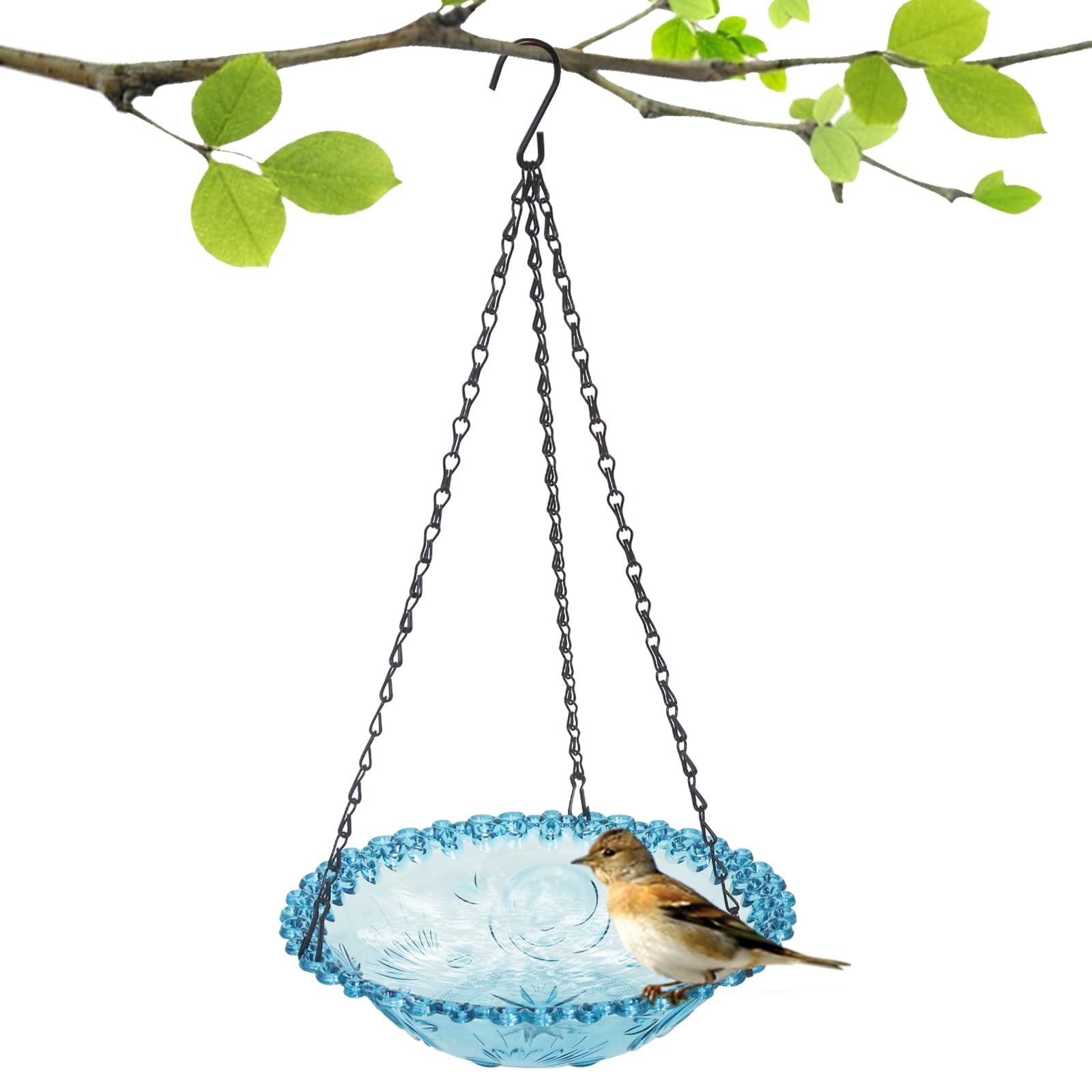 Bird Bath Hanging Seed Feeder Garden Plate Hanging Tray for Wild Backyard Attracting Birds (Blue- single layer)