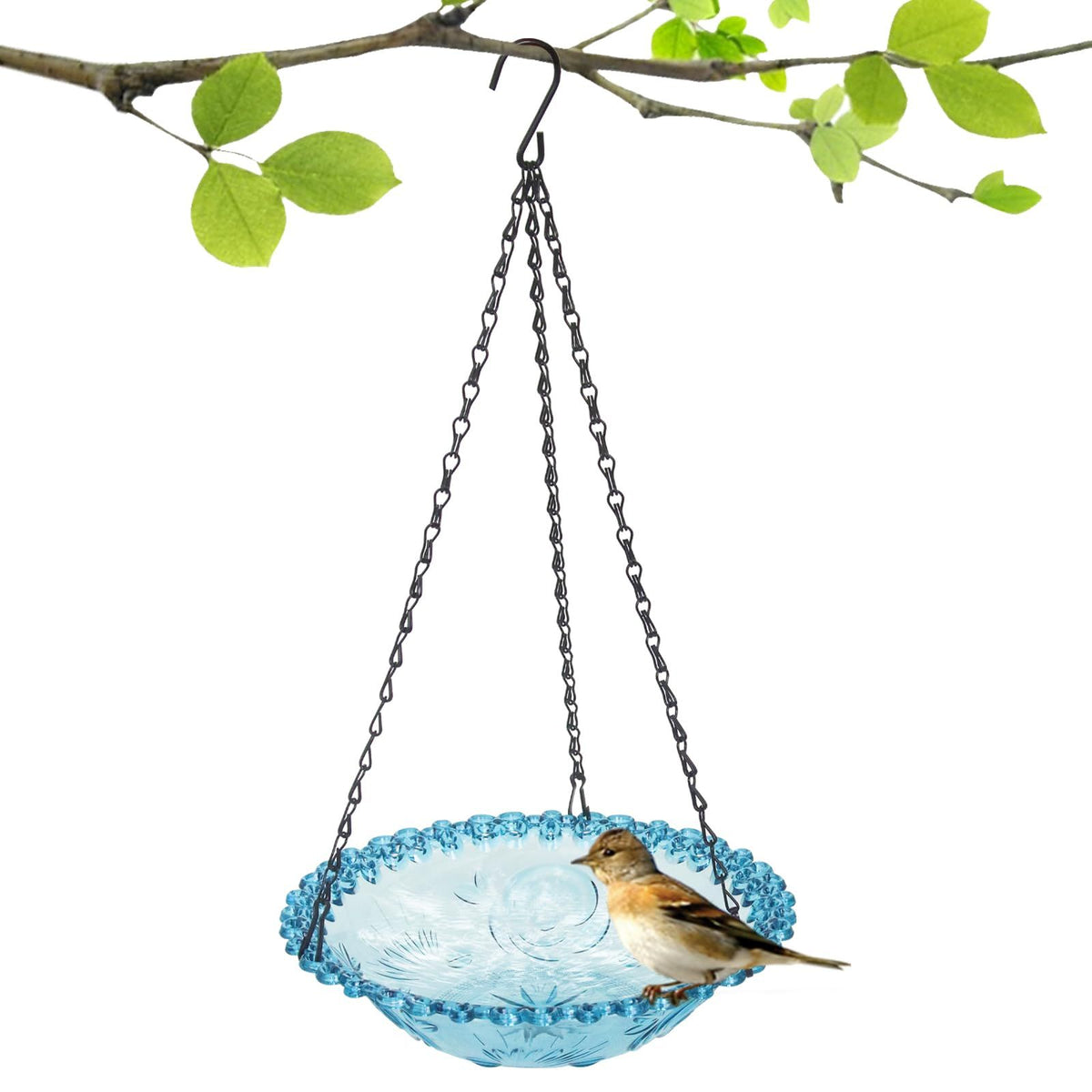 Bird Bath Hanging Seed Feeder Garden Plate Hanging Tray for Wild Backyard Attracting Birds (Blue- single layer)