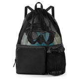 Swim Bag Beach Backpack with Wet Pocket Mesh Drawstring Bags for Swimming, Gym(Expand size 40 * 47cm,black)