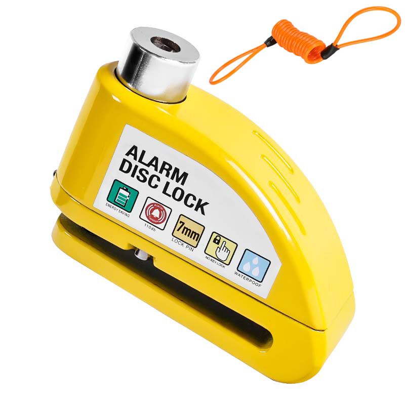 Motorcycle Alarm Disc Brake Lock, Motorcycle Locks Anti Theft Security Wheel Disc Lock Waterproof 110dB Alarm SoundReminder （Light yellow+locking rope）