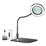 10X Desk Magnifying Glass with Light and Stand, Large Magnifying Lamp Magnifying Light for Crafts Hands Free, Upgrated Head Button Reading Magnifier for Books Sewing
