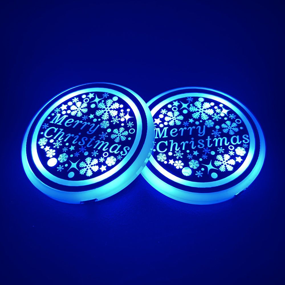 2pcs LED Car Cup Holder Lights, Changeable Color USB Charging Luminescent Car Cup Holder Mat Coaster Insert, LED Interior Atmosphere Lamp