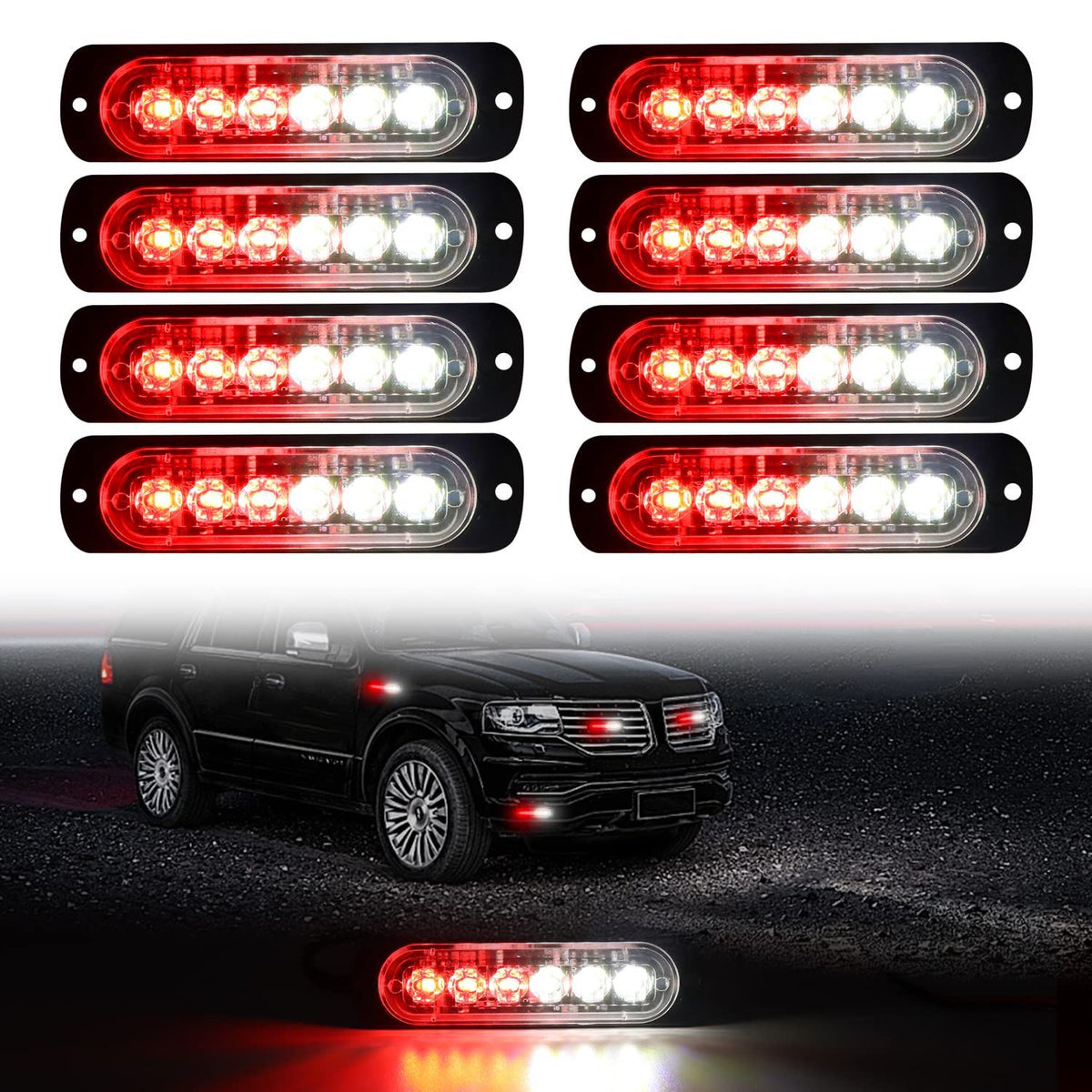 LED Emergency Strobe Lights, 8x Red White 6 LED Strobe Warning Emergency Flashing Light Caution Construction Hazard Light Bar For Car Truck Van Off Road Vehicle Surface Mount