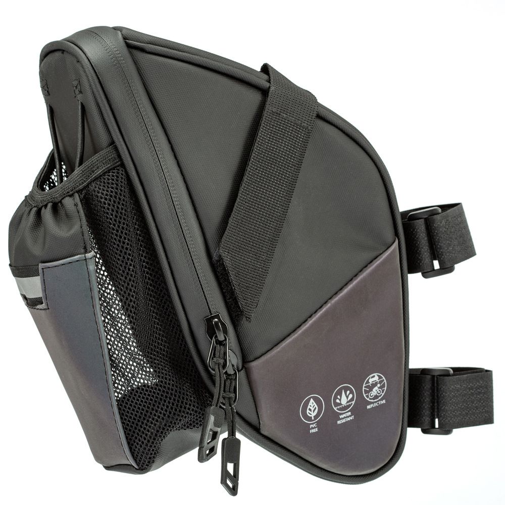 Bike Seat Bag, Bicycle Saddle Bag Under Seat Cycling Seat Pack with Water Bottle Holder for Mountain Road Bikes Black