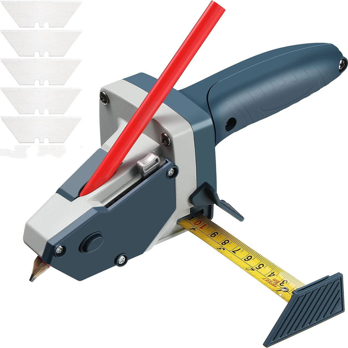 Gypsum Board Cutting Tool Gypsum Board Cutter Multifunctional Woodworking Panel with Tape Measure Tool Kit Includes Cutter, Pencil and 5 Blades